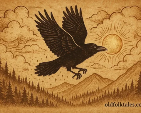 The Raven carrying the sun across the sky Pacific Northwest First Nations legend