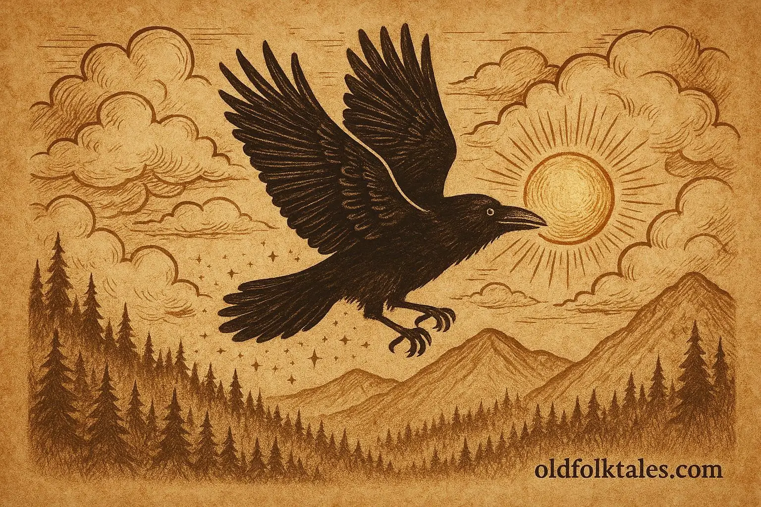 The Raven carrying the sun across the sky Pacific Northwest First Nations legend
