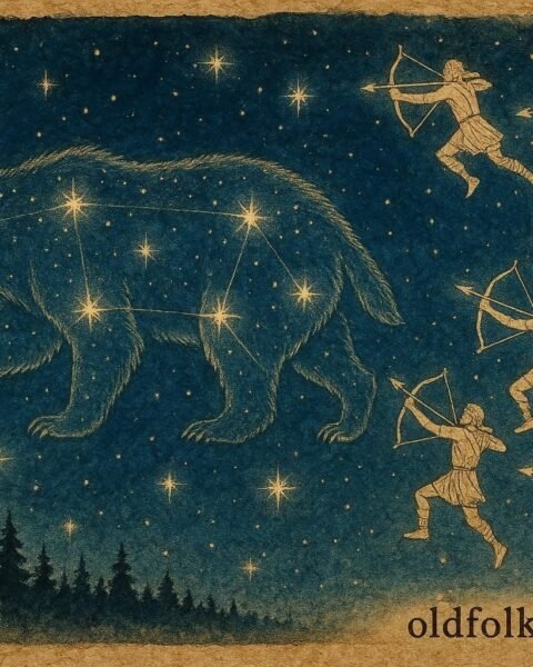 Great Bear constellation chased by seven hunters from Cree mythology