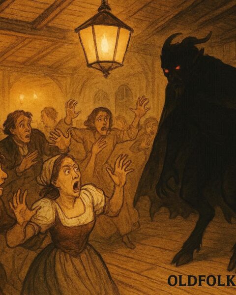 Candlelit village dance where a stranger’s cloven hooves reveal the Devil in a French-Canadian folktale