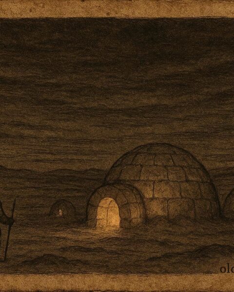 A spirit camp appearing at dusk in Inuit Arctic folklore.