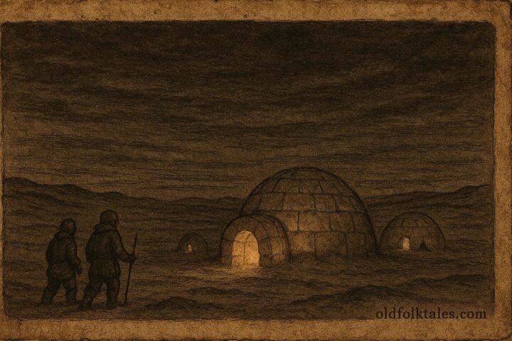 A spirit camp appearing at dusk in Inuit Arctic folklore.