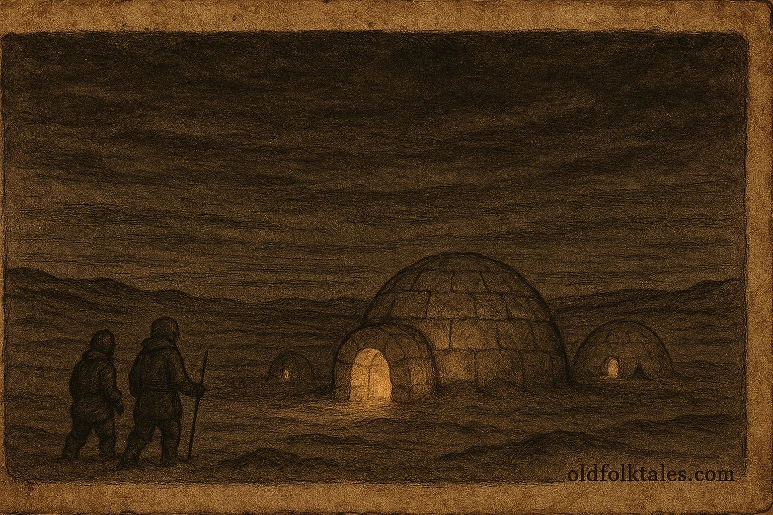 A spirit camp appearing at dusk in Inuit Arctic folklore.