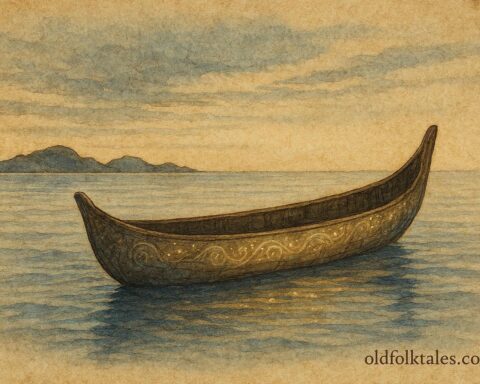 A Taíno canoe guided by ancestral memory on Caribbean waters.