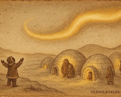 A child bringing temporary daylight to an Inuit village, Arctic Canada folklore.