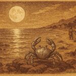 A crab under moonlight teaching villagers about tides in Taíno folklore.