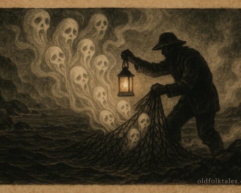 A haunted fishing net pulling ghostly voices from the sea, Newfoundland folklore.