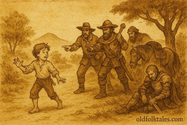 Parchment-style illustration of an orphan aiding a knight in colonial Mexico.