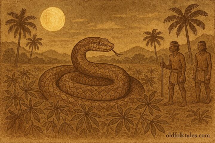 A snake guarding cassava fields in Taíno Caribbean folklore