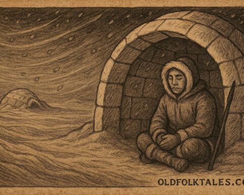 An Inuit snow shelter surviving an Arctic storm in Canada.