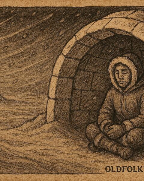 An Inuit snow shelter surviving an Arctic storm in Canada.