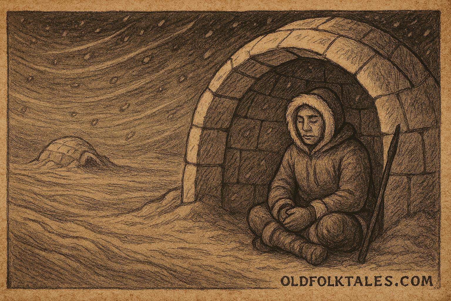 An Inuit snow shelter surviving an Arctic storm in Canada.