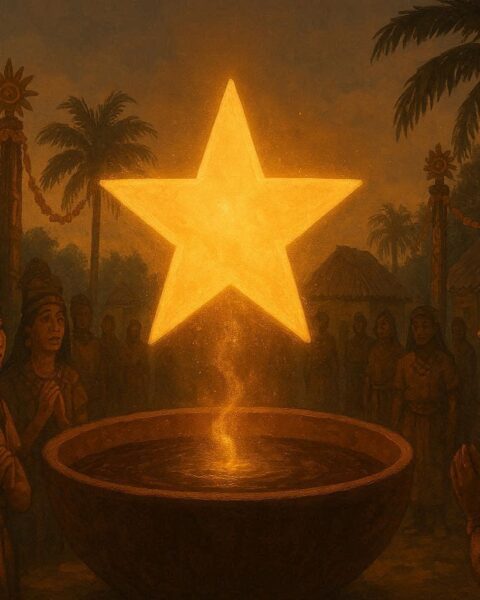 A star landing in a cacao bowl, Maya peoples, Guatemala and Honduras folklore.