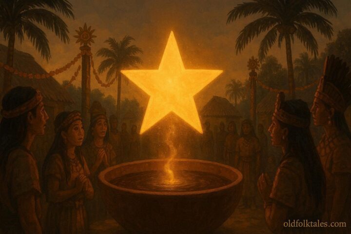 A star landing in a cacao bowl, Maya peoples, Guatemala and Honduras folklore.