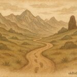 A clay path with footprints in the Andean highlands, Aymara folktale.