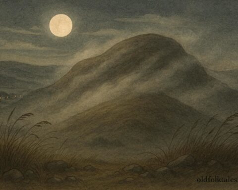 A sacred hill shifting under moonlight, Mapuche folklore from southern Chile and Argentina.