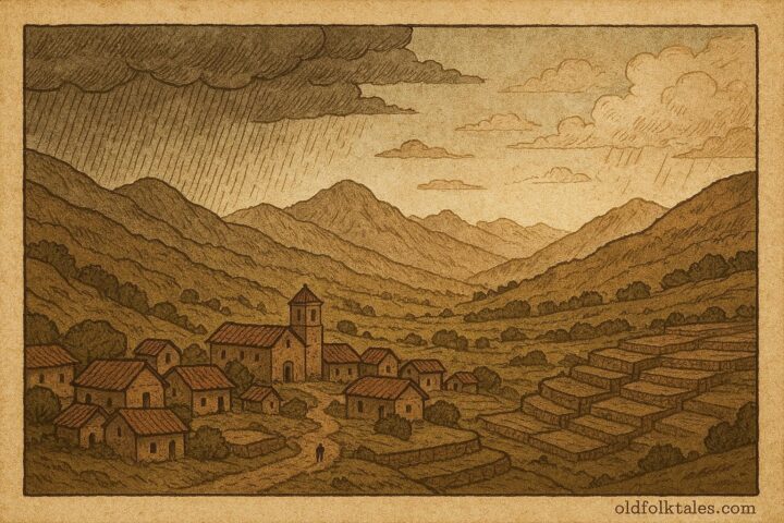 An Andean village avoided by rain clouds, Aymara folktale from Bolivia.