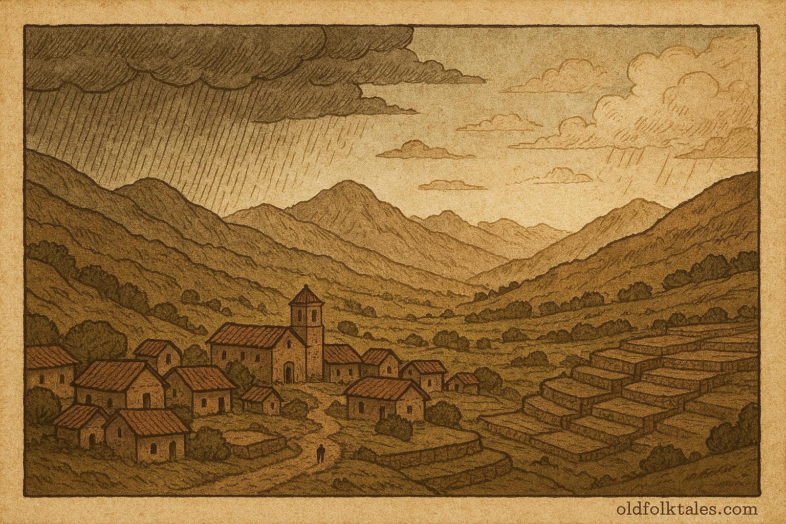 An Andean village avoided by rain clouds, Aymara folktale from Bolivia.